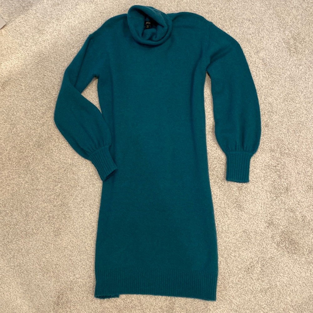 J. Crew emerald green wool blend turtleneck sweater dress, size XS